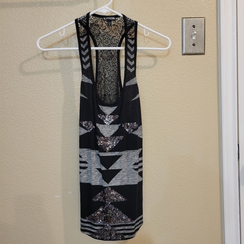 Express Women Geometric sequin Black Gray Aztec tank top size Small